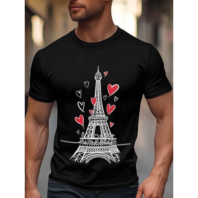 Camiseta de manga corta para hombre, estilo casual, con texto "Amor de San Valentín", cuello redondo