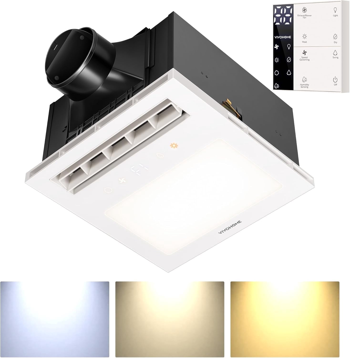SPECSTAR Bathroom Exhaust Fan with 1800W PTC Heater, Humidity Sensor & LED Light, Ceiling Mount Ventilation Fan, 140 CFM, 3 Color Temperatures, Remote Control, Oscillating Louver