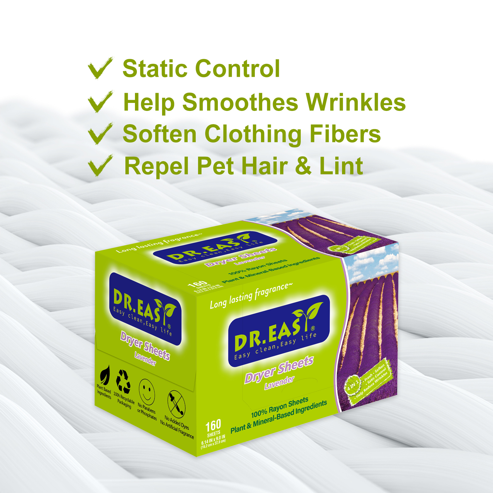 DR.EASY Plant-Based Dryer Sheets, Lavender, 160 Count photo 3
