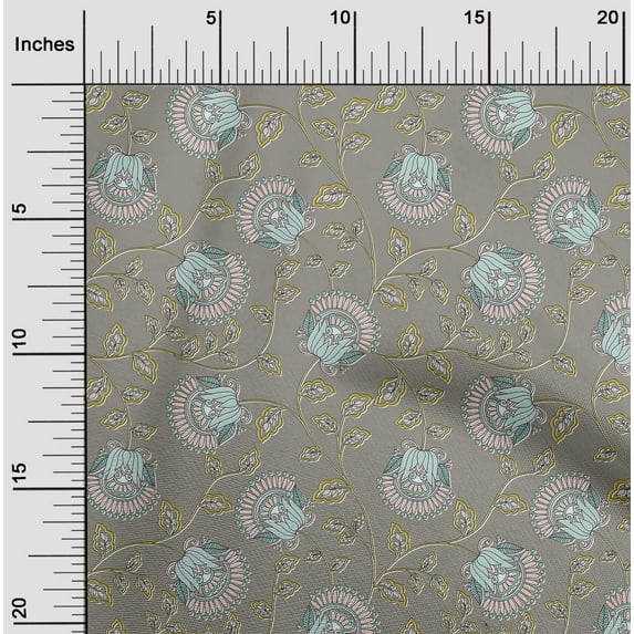 oneOone Viscose Chiffon Medium Gray Fabric Leaves & Lotus Floral Sewing Craft Projects Fabric Prints By Yard 42 Inch Wide