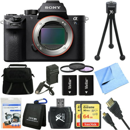 Sony a7S II Full-frame Mirrorless Interchangeable Lens Camera Deluxe 64GB Bundle includes a7S II Body, 64GB Memory Cards, Reader, Wallet, 62mm Filter Kit, Beach Camera Cloth, Batteries, Charger + (Best Beach Bodies Of All Time)