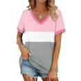 thumbnail image 2 of fatyb Womens V Neck Short Sleeve T-Shirts Color Block Loose Tee Casual Tops Summer Blouses for Women, 2 of 5