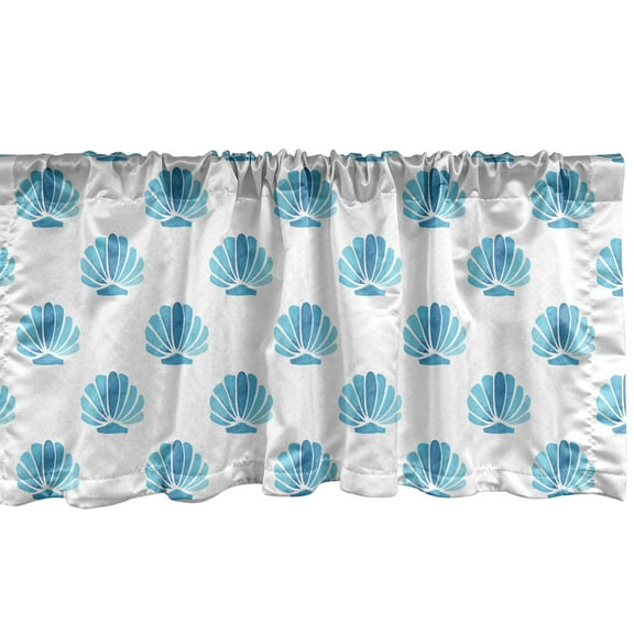 Ambesonne Shells Window Valance, Blended Aquatic Design, 54" X 12", Blue Sky Blue and White