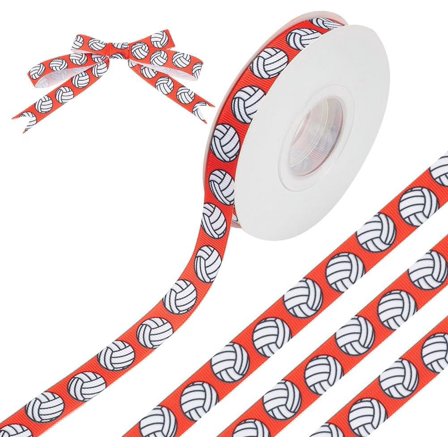 20 Yards Red Sport Ball Printed Satin Ribbon 5/8 Inch Wide One-Sided Solid Fabric Ribbon Grosgrain Roll Volleyball Ribbon for Team Hair Bows Wreath Sport Lanyards Party Decoration diy