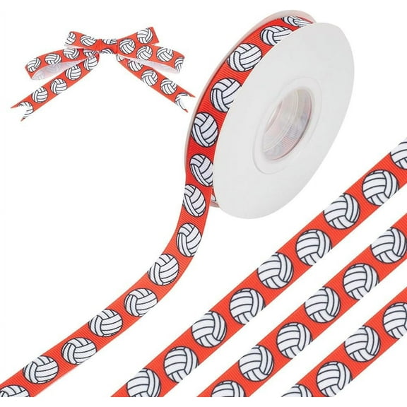 20 Yards Red Sport Ball Printed Satin Ribbon 5/8 Inch Wide One-Sided Solid Fabric Ribbon Grosgrain Roll Volleyball Ribbon for Team Hair Bows Wreath Sport Lanyards Party Decoration diy