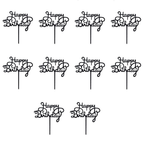 MLINS Birthday Cake Topper Black Acrylic Cake Insert Card for Decoration Washable Reusable 10pcs