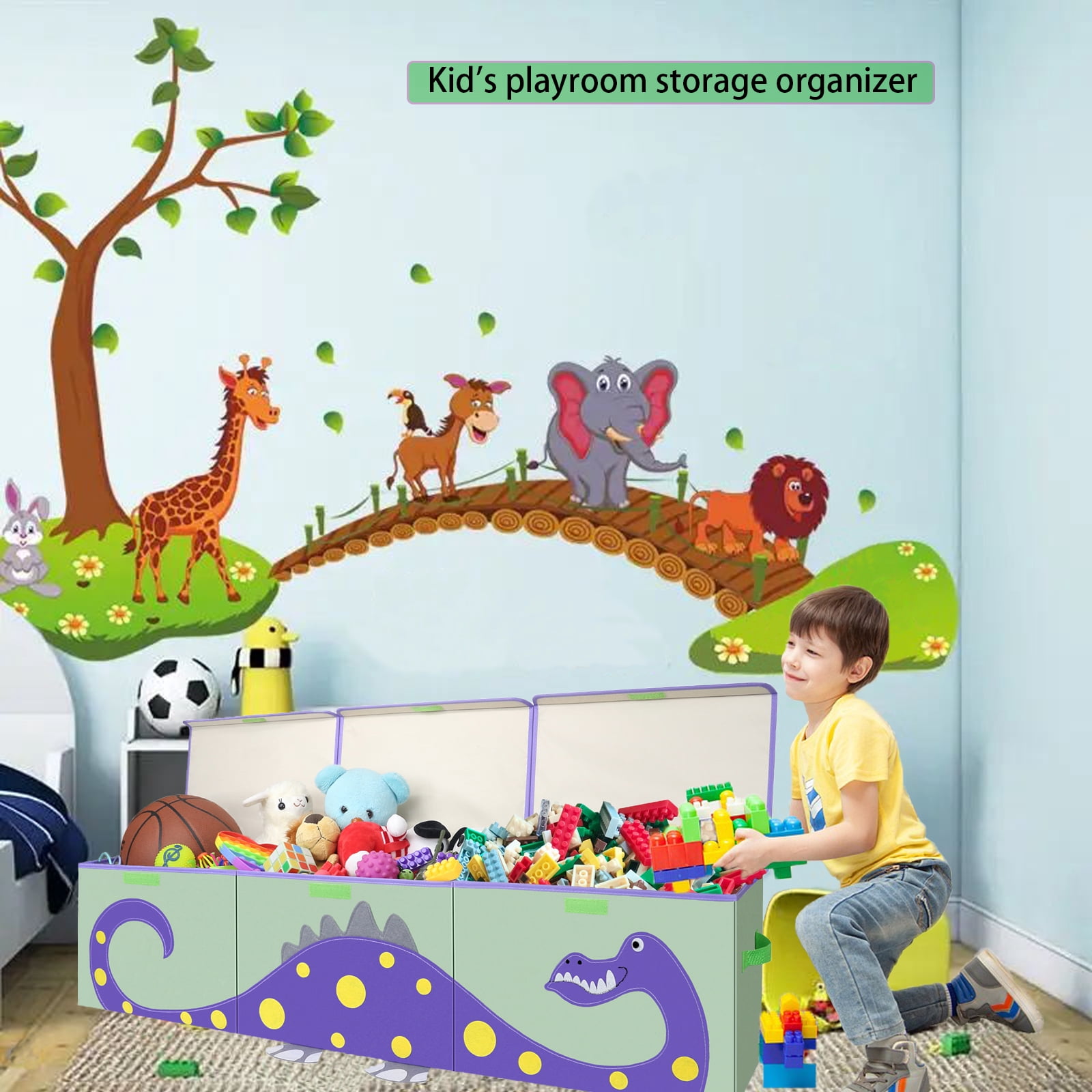 ASKETAM Kids Dinosaur Toy Box - Large Storage Bin for Boys & Girls, Cute Organizer (Purple Dinosaur)