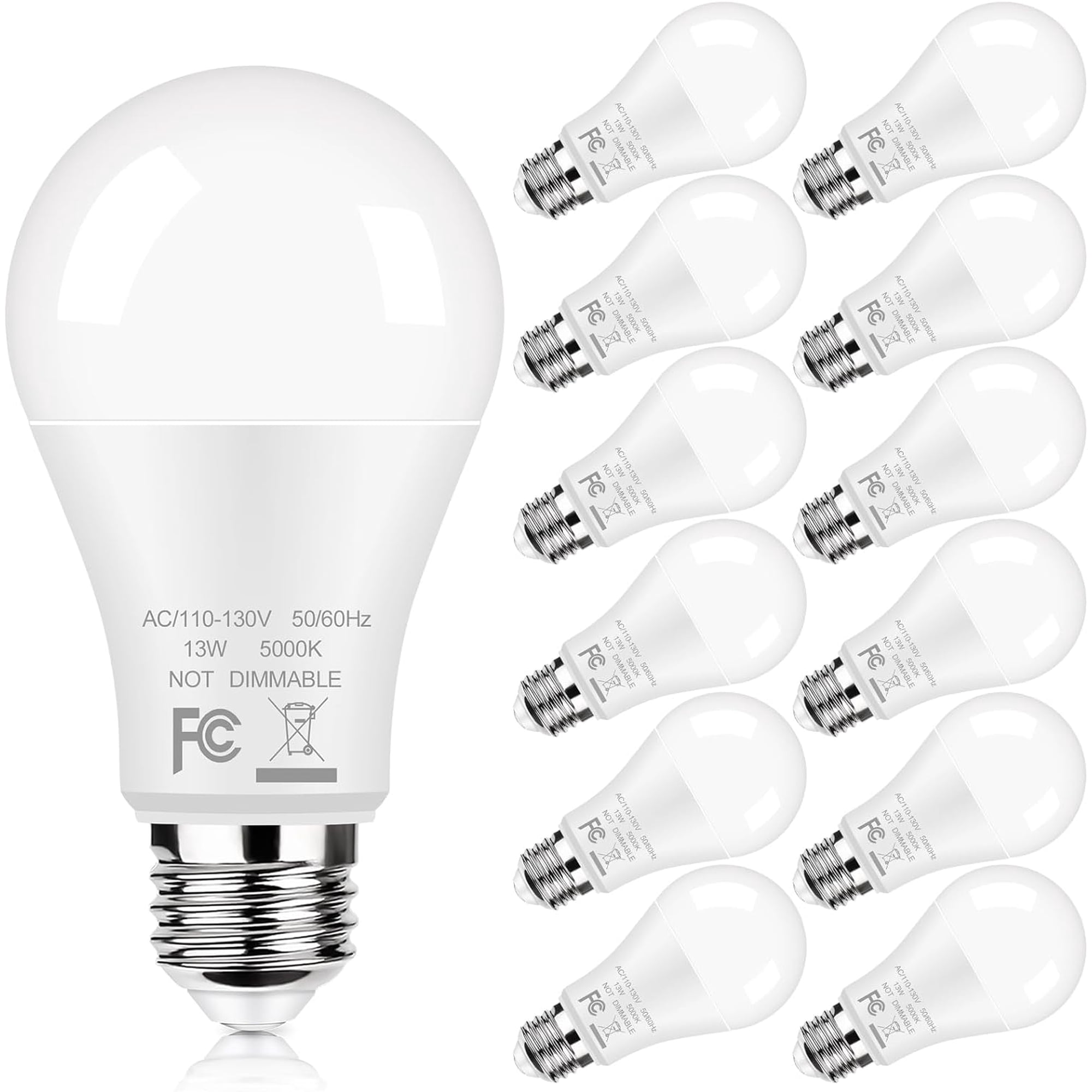 12-Pack A19 LED Light Bulbs 100W Equivalent Bulbs, Super Bright 1500 Lumens 13W 5000K Daylight White with Standard E26 Medium Base, CRI85+, No Flicker Non-Dimmable Energy Saving for Lamp