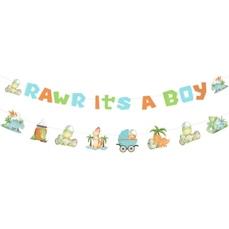 Jollyboom Dinosaur Baby Shower Decorations Boy, Rawr It's a Boy Banner Garland for Hatching Soon Boy Gender Reveal Dinosaur Theme