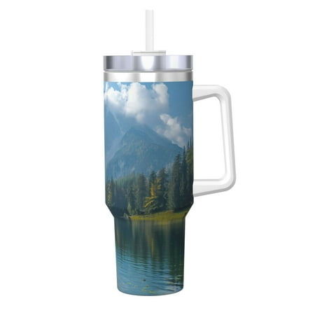 

Cauagu Majestic Deer Mountain Lake Print Stainless Steel Vacuum Insulated Tumbler 40oz Water Bottle with Handle & Flip Straw Reusable Travel Coffee Mug for Women & Men