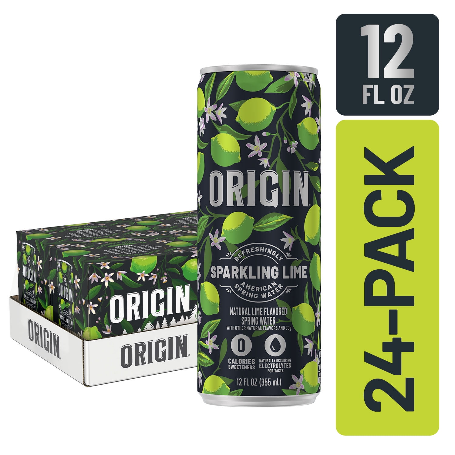 ORIGIN Lime Flavor Sparkling Water, 12 Fl Oz, Aluminum Cans (24 Count)