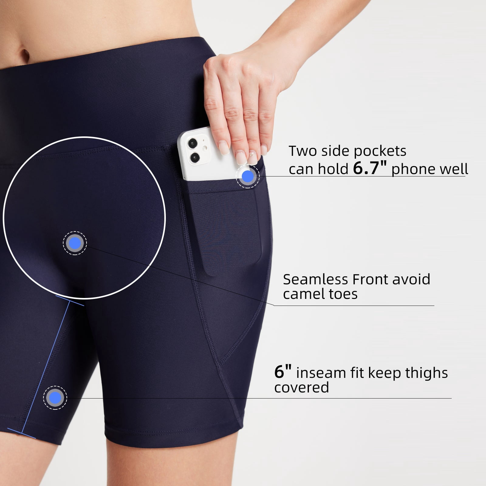 BALEAF Swim Shorts Women Bathing Suit Bottoms 6" Modest Swimsuits Tankini Tummy Control Board Shorts Swimwear High Waisted Biker Shorts Boyshorts Navy Blue 3XL