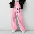 thumbnail image 4 of dazeni Girl's Fleece Lined Baggy Sweatpants Cute Bowknot Print Straight Leg Athletic Pants with Pockets Loose Casual Drawstring Active Swet Pants Fall Winter Clothes for Teen Girls Pink 170, 4 of 8