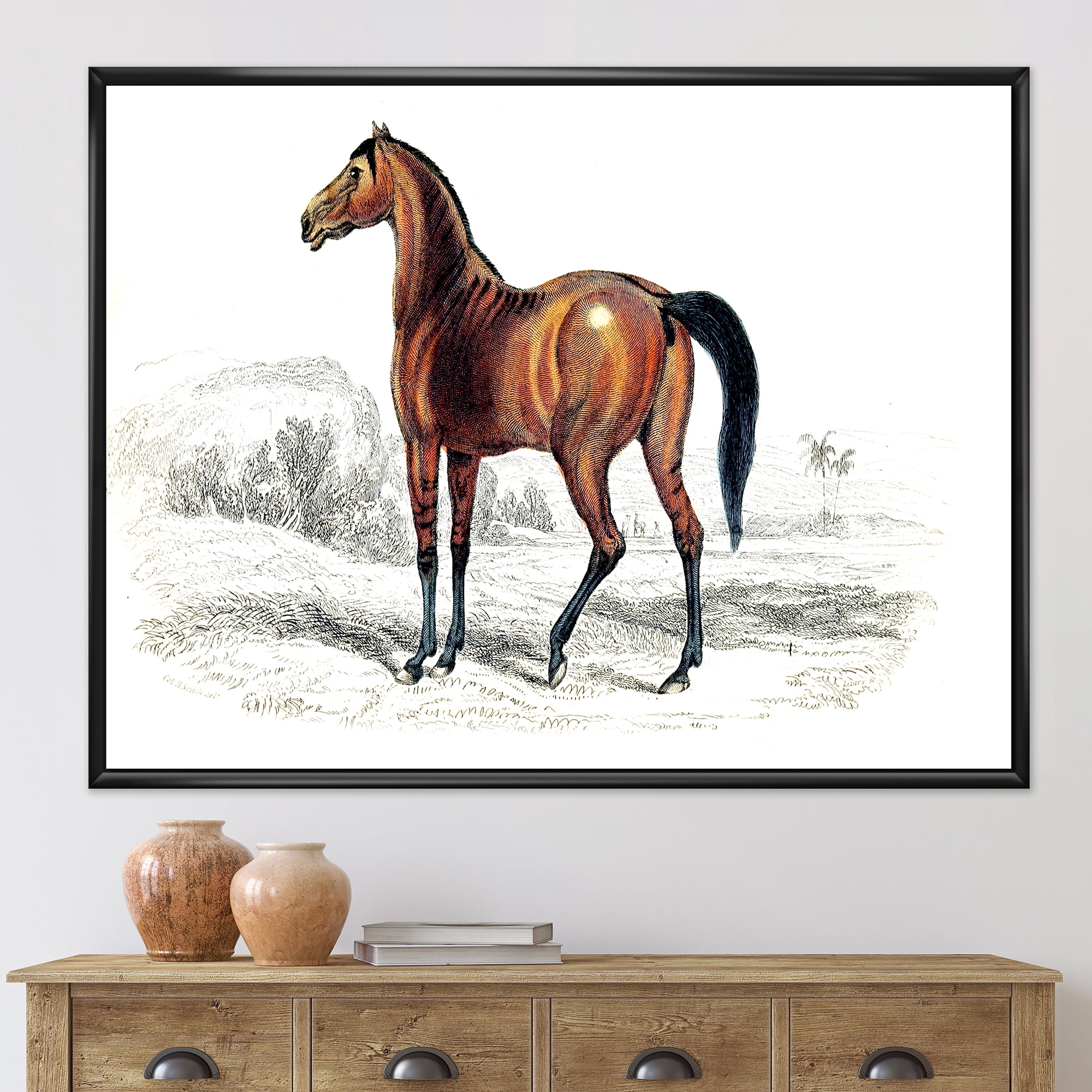 Designart 'Ancient Horse' Farmhouse Framed Canvas Wall Art Print