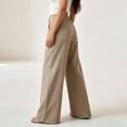 thumbnail image 2 of Morttic Women's Solid Color Loose Wide Leg Pants –  High Waist Casual Trousers with Pockets for Office & Everyday Khaki，XS, 2 of 3