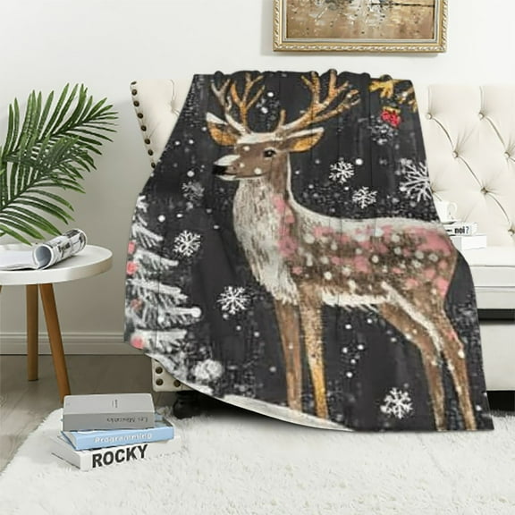 Patifu Snowflakes Christmas Tree Deer Warm Lightweight Blanket Soft Fleece Blankets Living Room Sofa Decor All Seasons Exquisite Gifts 40x50in