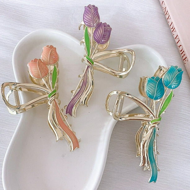 Pink Tulip Metal Enamel Hair Clip Amazon.com : Magik 1~2 Pack Tulip Floral Enamel Large Metal  main image 4