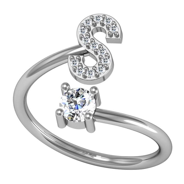 Sonducket Anillo abierto con letras mayúsculas de cobre, anillos de diamantes de imitación para interiores y exteriores, viajes, compras, Ropa, zapatos y accesorios Miscelánea S