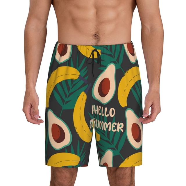 Balery Banana And Avocado Pantalones cortos de pijama de punto de algodón para hombre con cinturilla y bolsillos-Medium