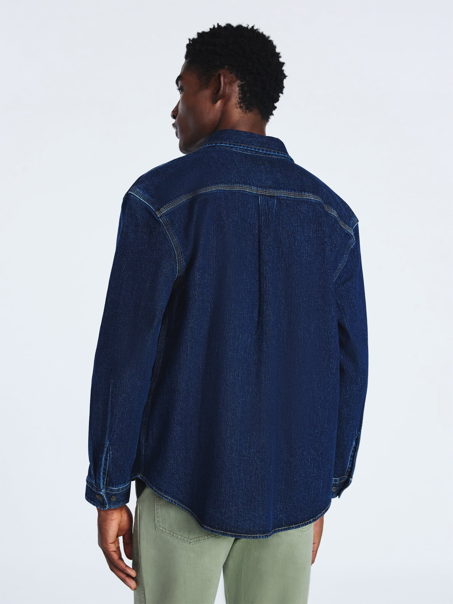 Free Assembly Men's Heavyweight Denim Overshirt with Long Sleeves, Sizes S-3XL