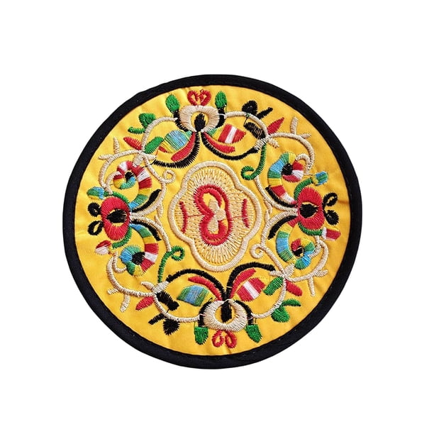 Cateissary Posavasos para bebidas, tapete étnico para taza de té, almohadilla bordada, almohadillas aislantes, decoración de para fiesta Mostrada Amarillo
