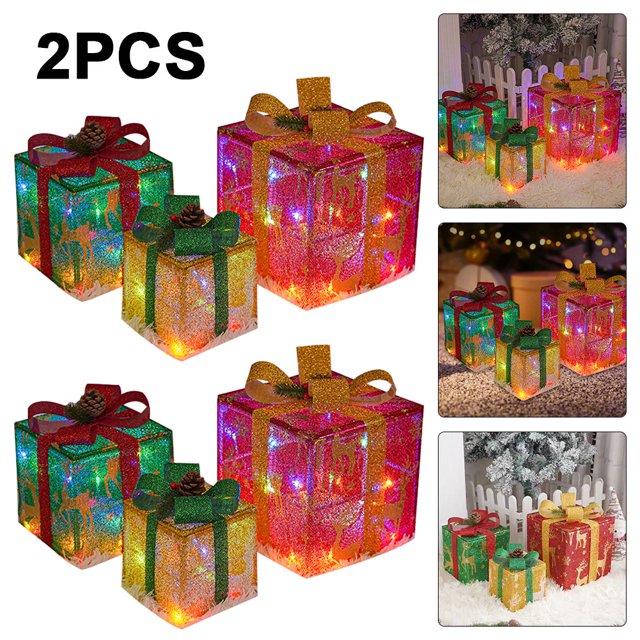Caja Regalo LED Navideña 2 Piezas Cálida Juego 3 Recuerdos Fiesta Navidad (B)