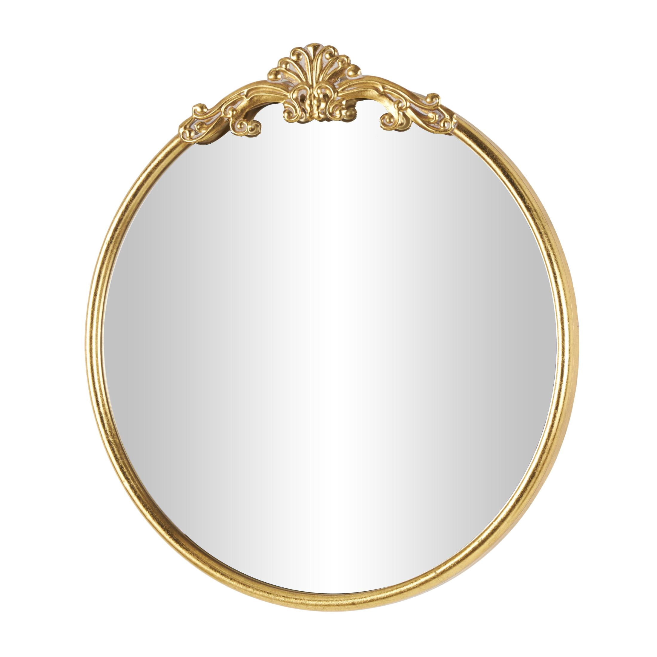 DecMode 30" x 32" Gold Ornate Baroque Round Scroll Wall Mirror