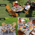 thumbnail image 4 of Palm Leaves Round Tablecloth for 55-60 Inch Tables, Fitted Table Cover with Elastic Edge, Colorful Tropical Plant Summer Flower Waterproof Outdoor Table Cloth Protector for Patio Garden Dinner Picnic, 4 of 9