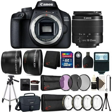 Canon EOS 3000D / Rebel T100 SLR Camera w/ 18-55mm Lens and 32GB Best Value (Best Reversing Camera Kit)