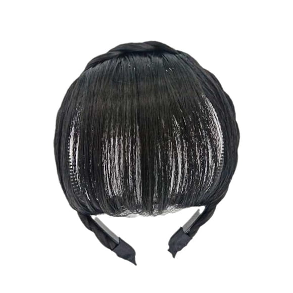 JJLFresheners Flequillo falso natural pieza de pelo clip peluca larga banda de pelo sintético flequillo diadema diademas para mujeres (marrón oscuro 1)
