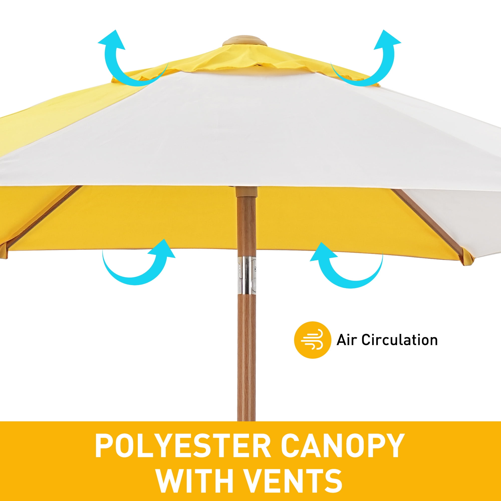 Autlaycil 7.5 ft Yellow and White Patio Umbrella and Decorated Base, with Push Button Tilt and Crank for Beach, Pool, Outdoor