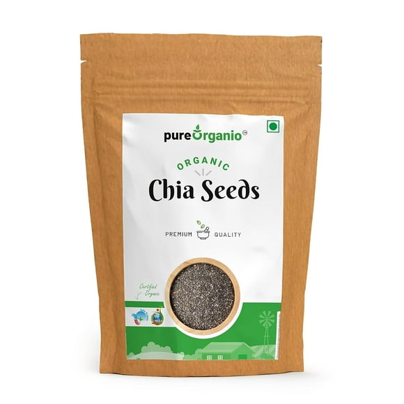 Pure Organio Organic Chia Seeds Npop Indian Organic Certified High Fiber Seeds For Eating, Rich In Omega - 3, Protein & Antioxidants, Sabja Seeds For Smoothies | 500gm 1.1lbs