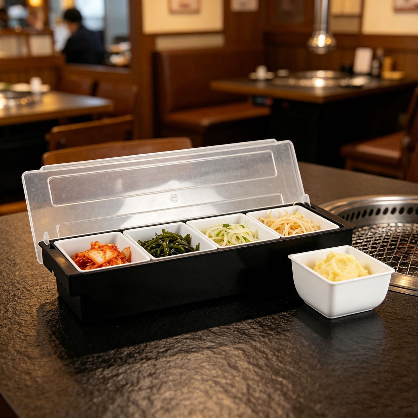 Sturdy Refrigerated Produce & Snack Tray, Durable ABS Food Storage Container with Airtight Seal Lid, for Fresh Fruit, Vegetables, Condiments & Pantry Storage