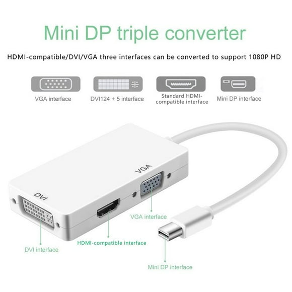 Newly Upgraded Version 3 In 1 Thunderbolt Port Mini Displayport Hdmi-Compatible Dvi Vga Display Port Adapter Cable For Mac Macbook White