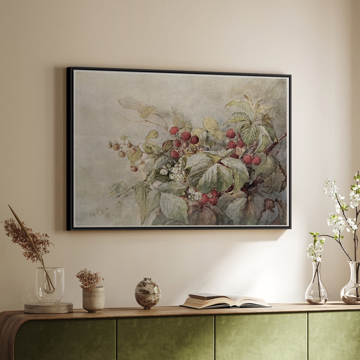 Vintage Botanical Print-V By Wexford Home Framed in Black Wood Gallery Wrapped Canvas 17 in. x 25 in.