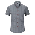 thumbnail image 5 of Fnnxeal Mens Gray Short Sleeve Button Down Shirt, Slim Fit Casual Checkered Plaid Top, Soft Cotton Blend with Stretch,Size L, 5 of 5