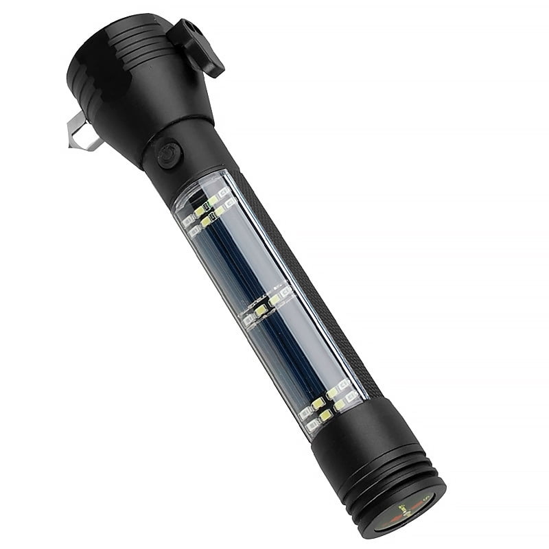 LED Multifunctional Solar Flashlight USB Rechargeable Emergency Escape  Safety Hammer Outdoor Warning Light Flashlight