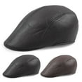 thumbnail image 2 of Newsboy Cap Retro Soft Comfortable Waterproof Solid Color Keep Warm Faux Leather Winter Thermal Men Beret Flat Hat for Outdoor, 2 of 8