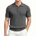 thumbnail image 2 of Short Sleeve Knit Golf Shirts for Men 2026 Summer Polo Collar Cable Knit Stretchy Casual Vacation Beach Tops with Buttons Dark Gray 2XL, 2 of 9
