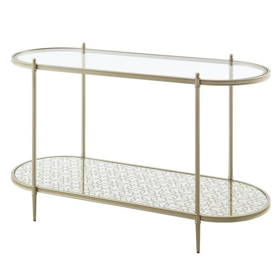 ACME Zaba Metal and Tempered Glass Oval Sofa Table in Silver and Clear