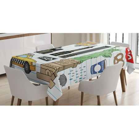 

Doodle Tablecloth New York City Manhattan Statue of Liberty The Big Apple Hot Dog Stand Sketch Style Rectangular Table Cover for Dining Room Kitchen 60 X 90 Inches Multicolor by Ambesonne