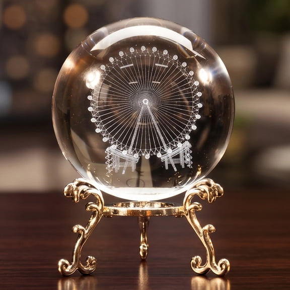 Unique Bargains Crystal Ball Figurine 3D Glass Paperweight with Base Clear Style A