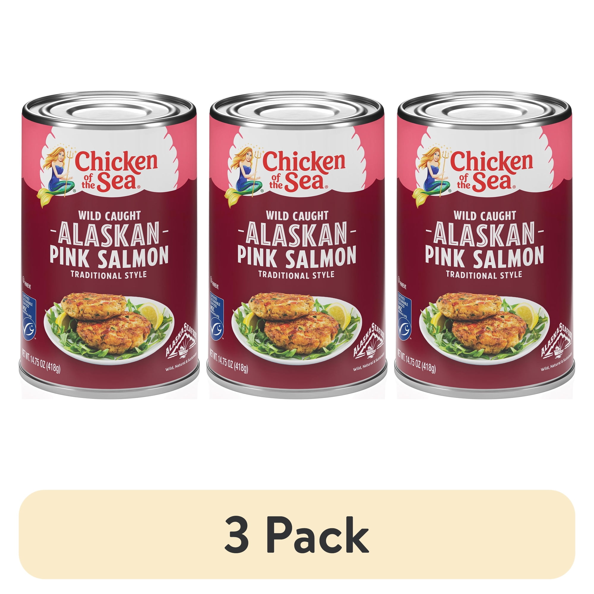 (3 pack) Chicken of the Sea Wild Caught Alaskan Pink Salmon, Traditional Style 14.75 oz