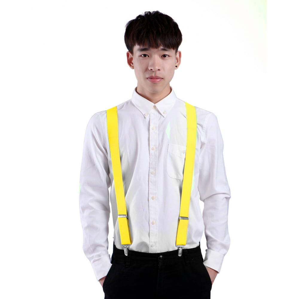 HDE HDE Men's Big and Tall XBack Clip Suspenders 1.5" Wide Adjustable 55" Long (Yellow