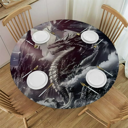 

Dragon Round Table Cover Stain Resistant Washable Indoor Outdoor Tablecloth Kitchen Dining Wedding Parties 100% Polyester Fiber 46-50