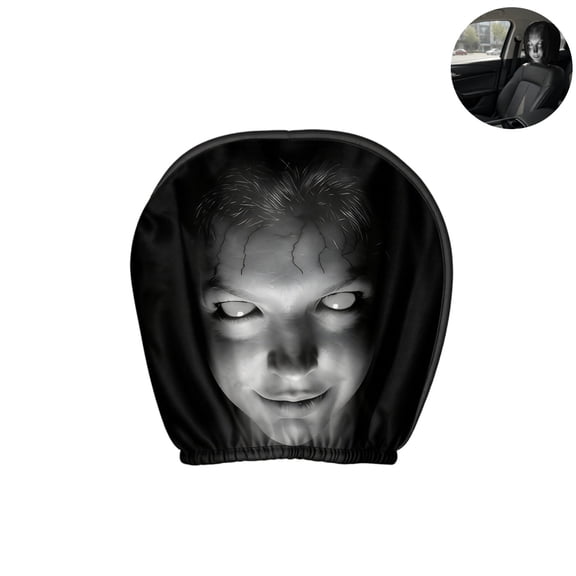 Halloween Scary Ghost Face Car Headrest Cover, Print Elastic Auto Seat Head Rest Protector, Funny Prank Spooky Car Interior Decor Accessory
