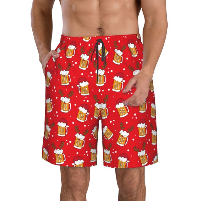 Balery Christmas Hat beer Traje de Baño Estilo Hawaiano para Hombre, Shorts de Secado Rápido con Bolsillos-XX-Large