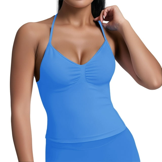 MIASHUI Camisoles pour Femmes Été Sans Manches Haut Décontracté avec Soutien-Gorge Intégré, Bleu, m