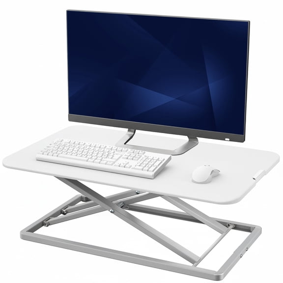White Height Adjustable Standing Desk Converter with Monitor Riser Platform