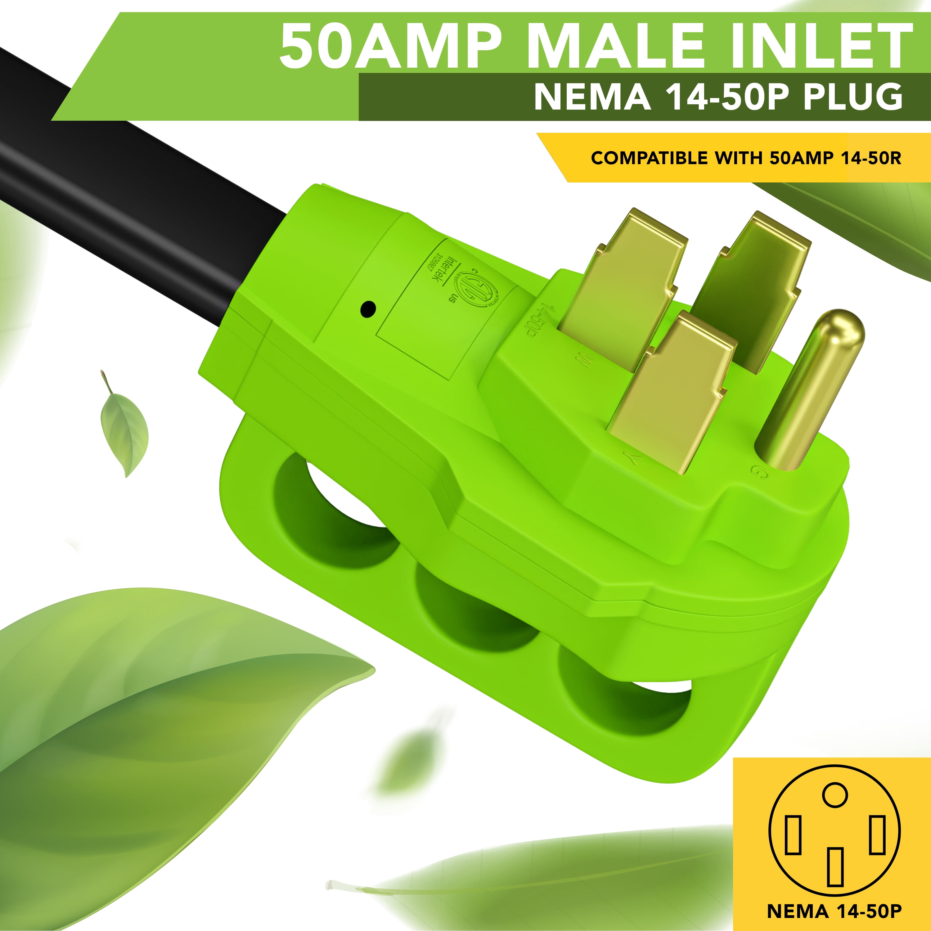 Leisure Cords 90 Degree 36FT Power Extension Cord with 50 AMP Male Standard / 50 AMP Female 90 Degree Locking Adapter (50 Amp - 36 Foot)